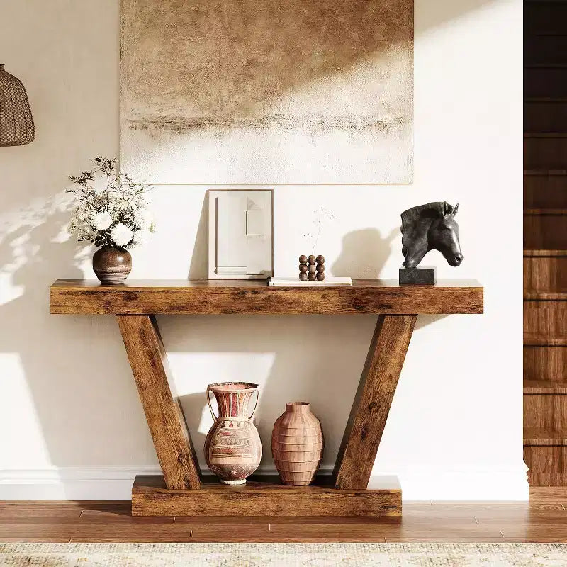 Console, table de canapé rustique avec étagère de rangement pour couloir derrière le canapé, salon, entrée