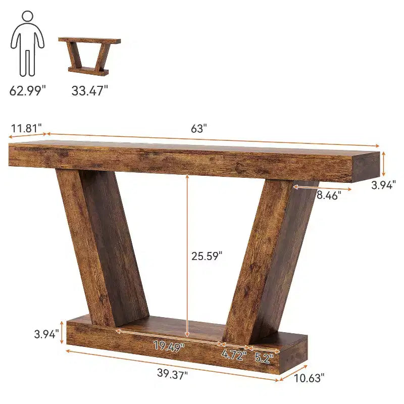 Console, table de canapé rustique avec étagère de rangement pour couloir derrière le canapé, salon, entrée