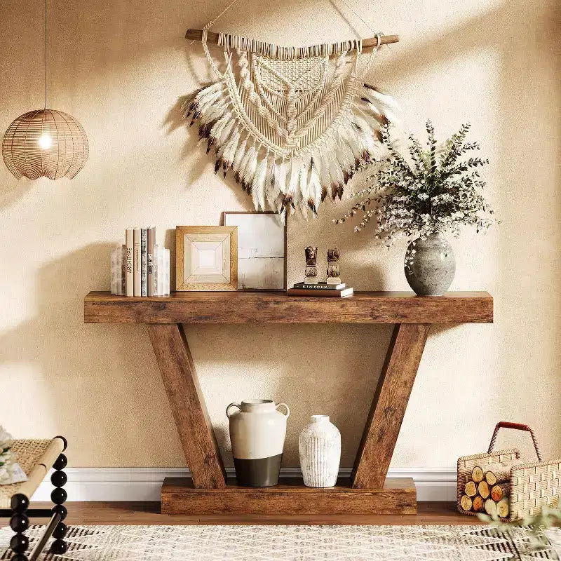 Console, table de canapé rustique avec étagère de rangement pour couloir derrière le canapé, salon, entrée