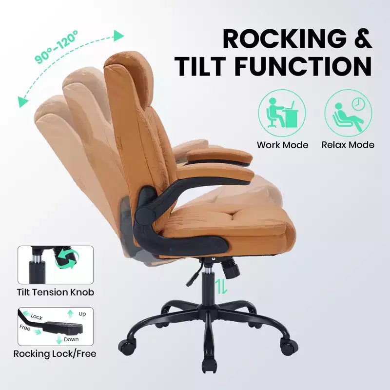 Chaise de bureau ergonomique robuste 350LBS, chaise de bureau exécutive en cuir PU avec soutien lombaire et accoudoirs relevables pour une installation confortable à la maison