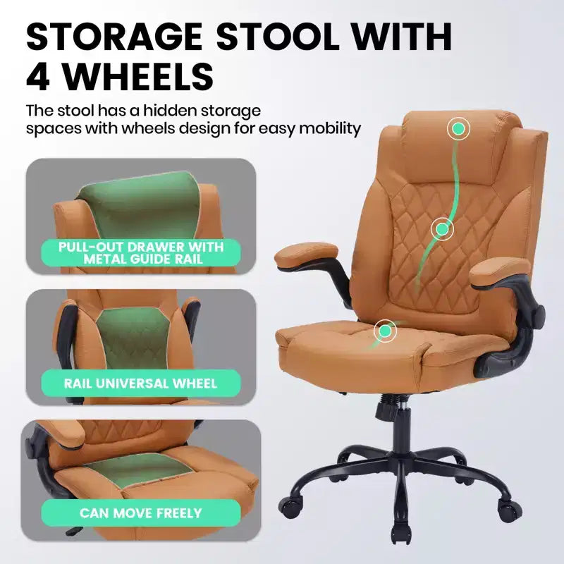 Chaise de bureau ergonomique robuste 350LBS, chaise de bureau exécutive en cuir PU avec soutien lombaire et accoudoirs relevables pour une installation confortable à la maison