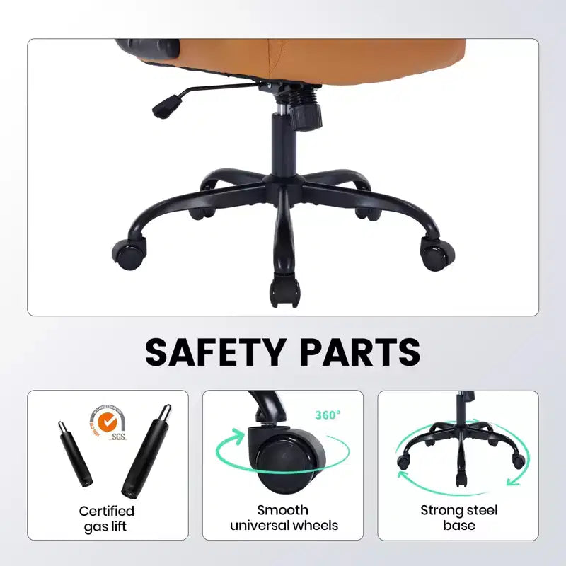 Chaise de bureau ergonomique robuste 350LBS, chaise de bureau exécutive en cuir PU avec soutien lombaire et accoudoirs relevables pour une installation confortable à la maison