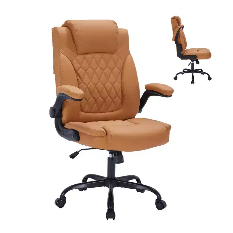 Chaise de bureau ergonomique robuste 350LBS, chaise de bureau exécutive en cuir PU avec soutien lombaire et accoudoirs relevables pour une installation confortable à la maison
