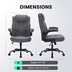 Chaise de bureau ergonomique robuste 350LBS, chaise de bureau exécutive en cuir PU avec soutien lombaire et accoudoirs relevables pour une installation confortable à la maison