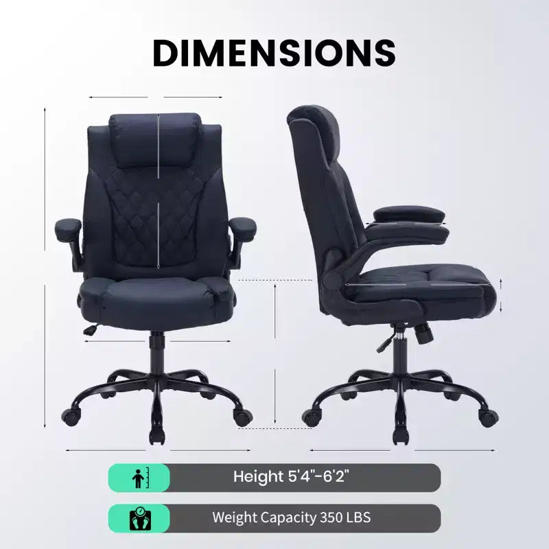 Chaise de bureau ergonomique robuste 350LBS, chaise de bureau exécutive en cuir PU avec soutien lombaire et accoudoirs relevables pour une installation confortable à la maison