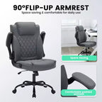 Chaise de bureau ergonomique robuste 350LBS, chaise de bureau exécutive en cuir PU avec soutien lombaire et accoudoirs relevables pour une installation confortable à la maison