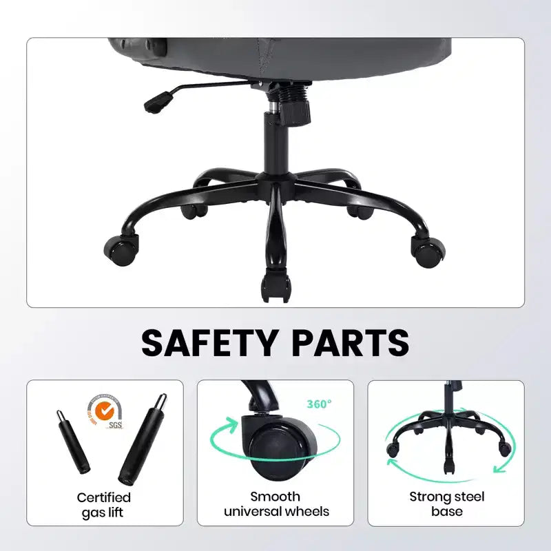 Chaise de bureau ergonomique robuste 350LBS, chaise de bureau exécutive en cuir PU avec soutien lombaire et accoudoirs relevables pour une installation confortable à la maison