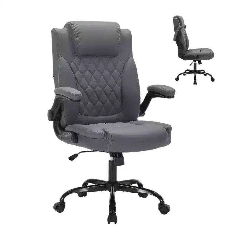 Chaise de bureau ergonomique robuste 350LBS, chaise de bureau exécutive en cuir PU avec soutien lombaire et accoudoirs relevables pour une installation confortable à la maison