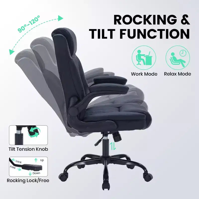 Chaise de bureau ergonomique robuste 350LBS, chaise de bureau exécutive en cuir PU avec soutien lombaire et accoudoirs relevables pour une installation confortable à la maison