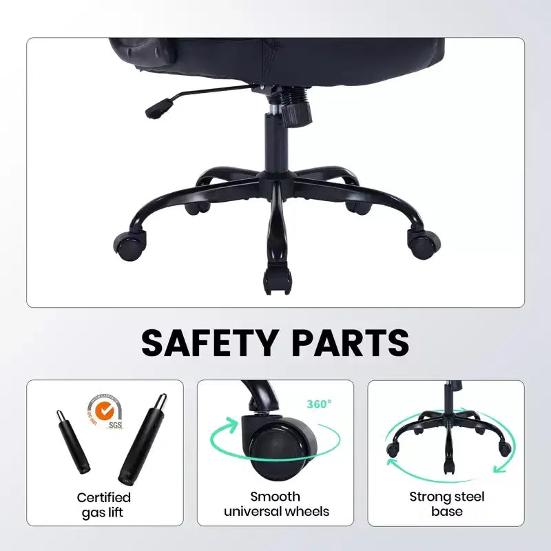 Chaise de bureau ergonomique robuste 350LBS, chaise de bureau exécutive en cuir PU avec soutien lombaire et accoudoirs relevables pour une installation confortable à la maison