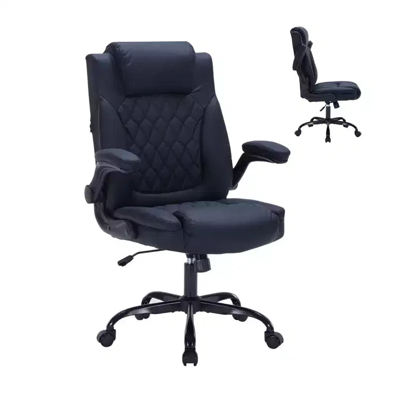 Chaise de bureau ergonomique robuste 350LBS, chaise de bureau exécutive en cuir PU avec soutien lombaire et accoudoirs relevables pour une installation confortable à la maison