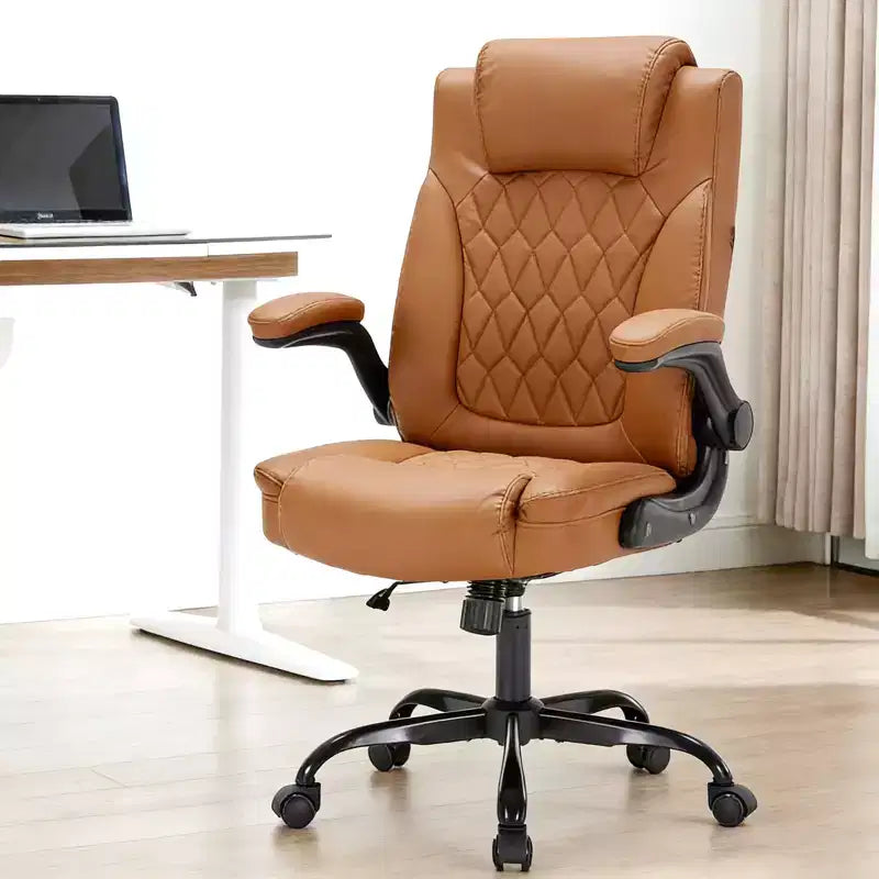 Chaise de bureau ergonomique robuste 350LBS, chaise de bureau exécutive en cuir PU avec soutien lombaire et accoudoirs relevables pour une installation confortable à la maison
