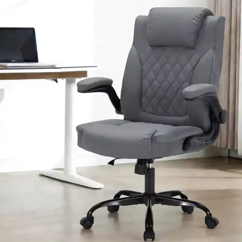 Chaise de bureau ergonomique robuste 350LBS, chaise de bureau exécutive en cuir PU avec soutien lombaire et accoudoirs relevables pour une installation confortable à la maison