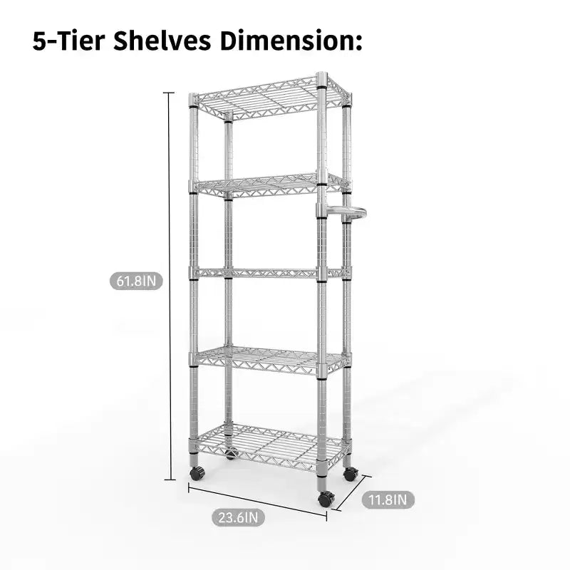 5971.8 Étagère de garage roulante, étagères de rangement en fil métallique à 4 niveaux avec roues, capacité de charge de 1200 kg, rayonnage industriel