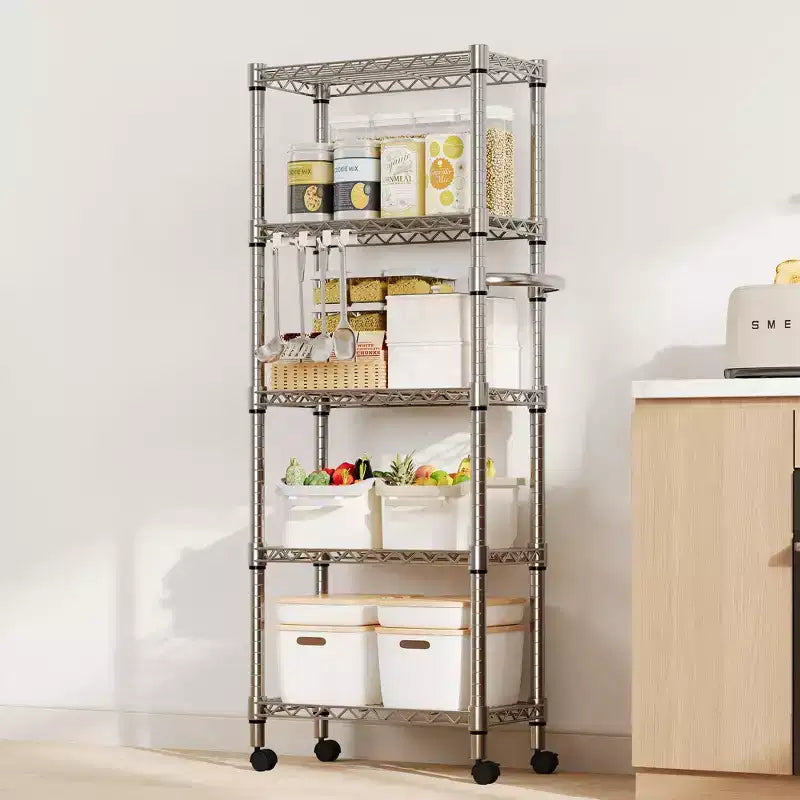 5971.8 Étagère de garage roulante, étagères de rangement en fil métallique à 4 niveaux avec roues, capacité de charge de 1200 kg, rayonnage industriel