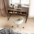 Bestier Petit Bureau Rectangulaire d'Ordinateur pour Écriture, Coiffeuse, Maquillage, Style Minimaliste, Élégant et Simple avec 2 Grands Tiroirs, Marron Rustique