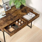 Bestier Petit Bureau Rectangulaire d'Ordinateur pour Écriture, Coiffeuse, Maquillage, Style Minimaliste, Élégant et Simple avec 2 Grands Tiroirs, Marron Rustique