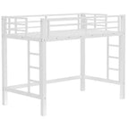 Bellemave Lit mezzanine double en métal avec bibliothèque intégrée et deux échelles, cadre de lit mezzanine peu encombrant avec garde-corps, blanc