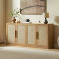 JVNOXK 67 Rattan 4-Door Buffet Cabinet, Boho Sideboard, Large Credenza Sideboard Buffet for Living Room, Hallway and Kitchen, Caramel Oak