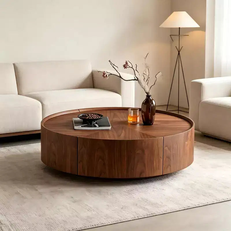 JVNOXK 39.3-inch coffee tables, circular walnut design, suitable for living rooms, walnut material, suitable for bedrooms, living rooms, offices