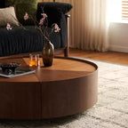 Tables basses JVNOXK de 99,8 cm, design circulaire en noyer, adaptées aux salons, matériau en noyer, adaptées aux chambres, salons, bureaux