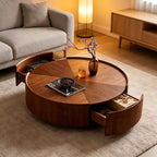 Tables basses JVNOXK de 99,8 cm, design circulaire en noyer, adaptées aux salons, matériau en noyer, adaptées aux chambres, salons, bureaux