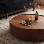 Tables basses JVNOXK de 99,8 cm, design circulaire en noyer, adaptées aux salons, matériau en noyer, adaptées aux chambres, salons, bureaux