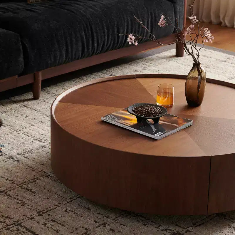 Tables basses JVNOXK de 99,8 cm, design circulaire en noyer, adaptées aux salons, matériau en noyer, adaptées aux chambres, salons, bureaux