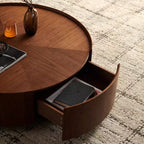 Tables basses JVNOXK de 99,8 cm, design circulaire en noyer, adaptées aux salons, matériau en noyer, adaptées aux chambres, salons, bureaux