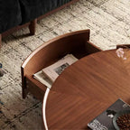 Tables basses JVNOXK de 99,8 cm, design circulaire en noyer, adaptées aux salons, matériau en noyer, adaptées aux chambres, salons, bureaux