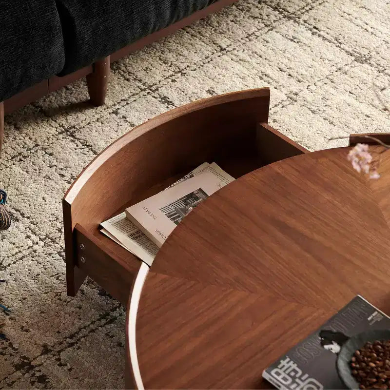 Tables basses JVNOXK de 99,8 cm, design circulaire en noyer, adaptées aux salons, matériau en noyer, adaptées aux chambres, salons, bureaux