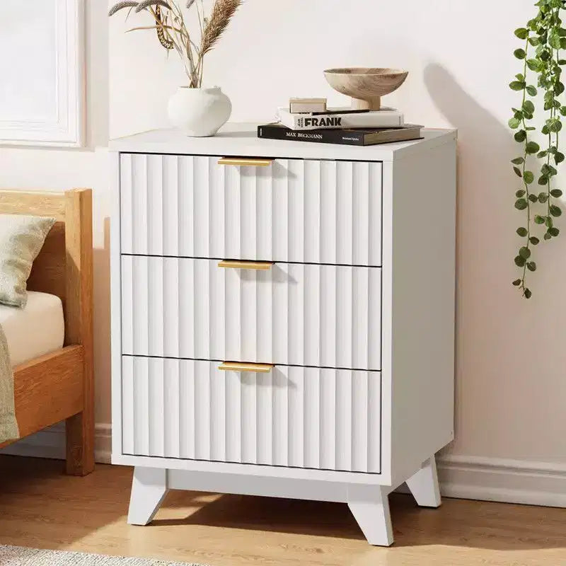 Karl Home 17.72 Inch 3 Drawer Grid Pattern Nightstand with US Standard Power Outlets