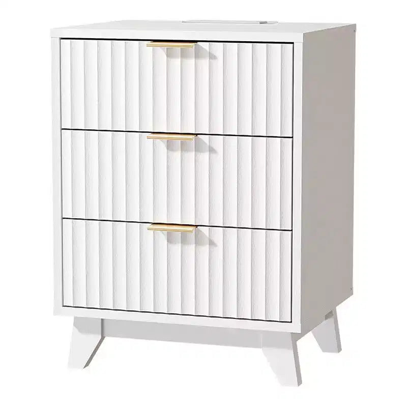 Table de chevet Karl Home 17,72 pouces à 3 tiroirs motif quadrillé avec prises de courant conformes aux normes américaines
