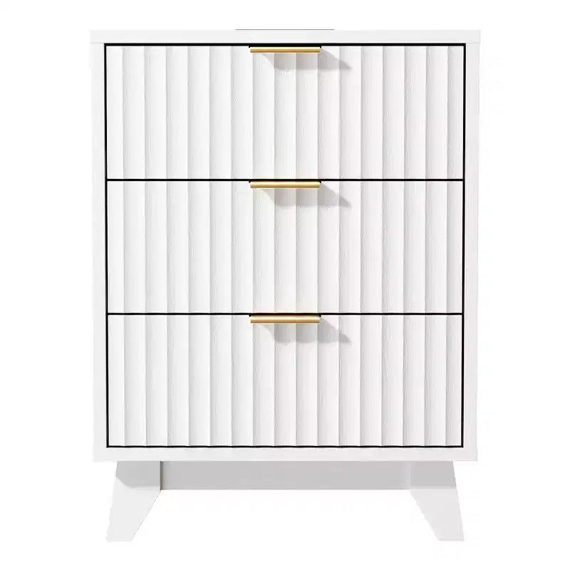 Table de chevet Karl Home 17,72 pouces à 3 tiroirs motif quadrillé avec prises de courant conformes aux normes américaines