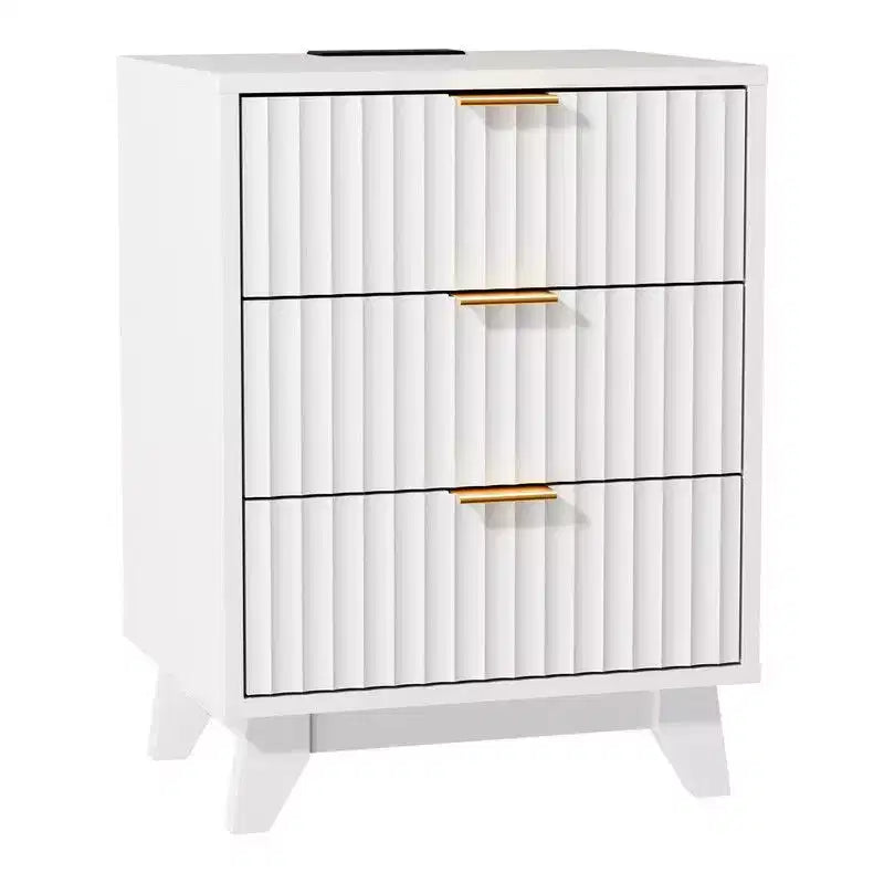 Table de chevet Karl Home 17,72 pouces à 3 tiroirs motif quadrillé avec prises de courant conformes aux normes américaines
