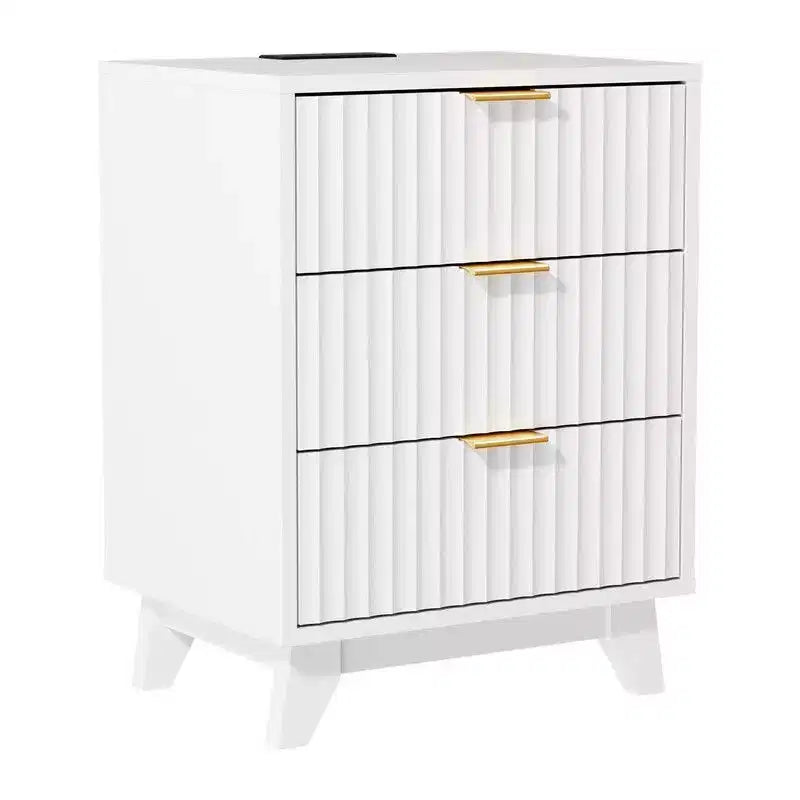 Table de chevet Karl Home 17,72 pouces à 3 tiroirs motif quadrillé avec prises de courant conformes aux normes américaines