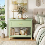 Karl Home Light Green P2 MDF Nightstand 1 Drawer 1 Shelf 29.5 Inch