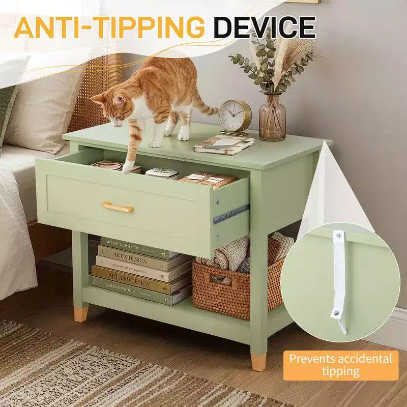 Table de chevet Karl Home Light Green P2 MDF 1 tiroir 1 étagère 75 cm