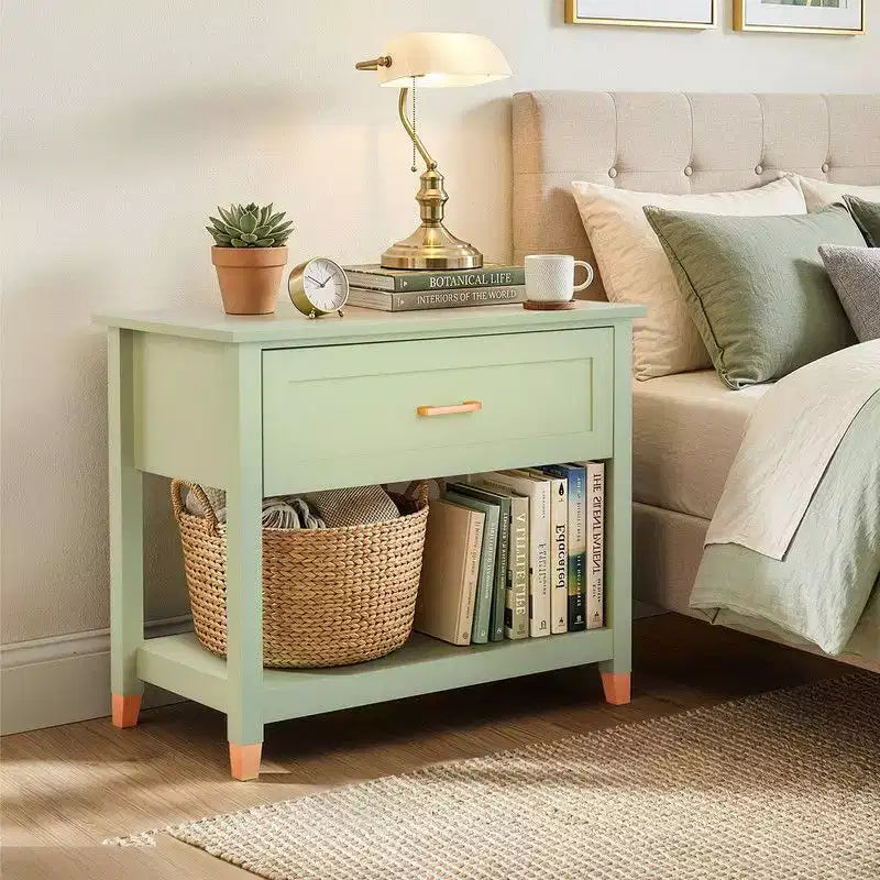 Table de chevet Karl Home Light Green P2 MDF 1 tiroir 1 étagère 75 cm