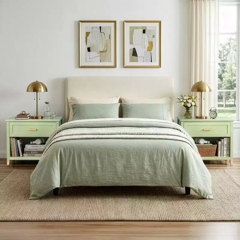 Table de chevet Karl Home Light Green P2 MDF 1 tiroir 1 étagère 75 cm