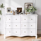 Karl Home Panneau de densité P2 blanc peint 120 cm 6 tiroirs Pieds incurvés à la française