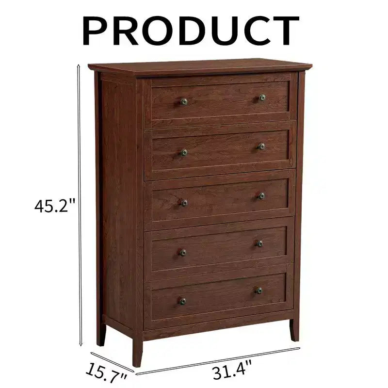 Commode 5 tiroirs Karl Home à double poignée et à construction de cadre de 31,5 pouces