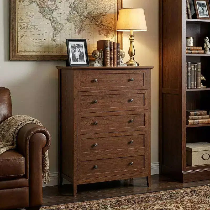 Commode 5 tiroirs Karl Home à double poignée et à construction de cadre de 31,5 pouces