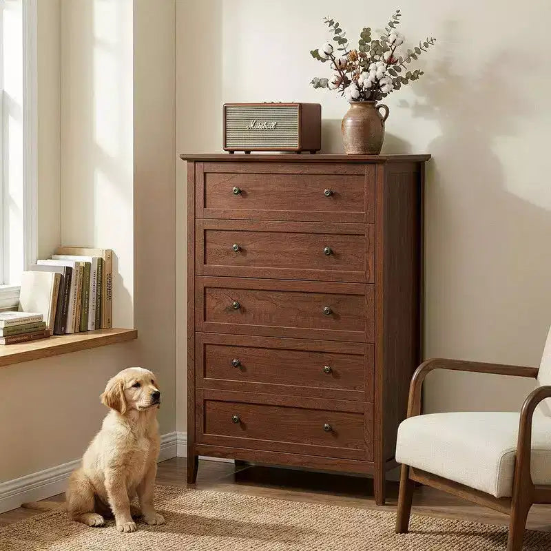 Commode 5 tiroirs Karl Home à double poignée et à construction de cadre de 31,5 pouces