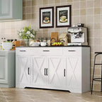 55Buffet de ferme moderne avec 4 portes et 3 tiroirs, buffet de rangement à grain de bois avec étagères réglables Capacité de 136 kg, pour salle à manger