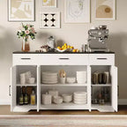 55Buffet de ferme moderne avec 4 portes et 3 tiroirs, buffet de rangement à grain de bois avec étagères réglables Capacité de 136 kg, pour salle à manger