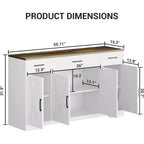 55Buffet de ferme moderne avec 4 portes et 3 tiroirs, buffet de rangement à grain de bois avec étagères réglables Capacité de 136 kg, pour salle à manger