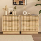 Table de chevet à rainures larges de 23,6 pouces avec 3 grands tiroirs de rangement, table de chevet moderne en bois de style Mid-Century avec poignées en métal pour chambre et salon