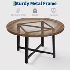 Table de salle à manger circulaire de 47 po, table de cuisine industrielle en bois avec cadre en métal robuste, parfaite pour les repas de 4 à 6 personnes