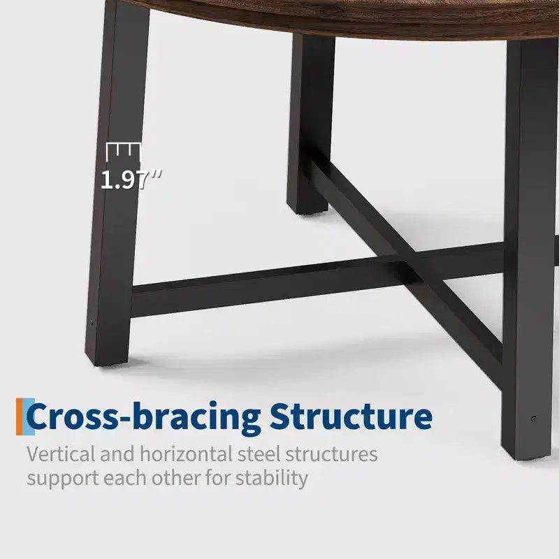 Table de salle à manger circulaire de 47 po, table de cuisine industrielle en bois avec cadre en métal robuste, parfaite pour les repas de 4 à 6 personnes